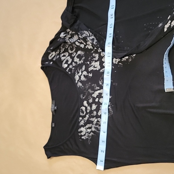 Guess Size M Black with Gray Animal Print Accent, Ruched Side Bodycon Dress - Picture 8 of 11